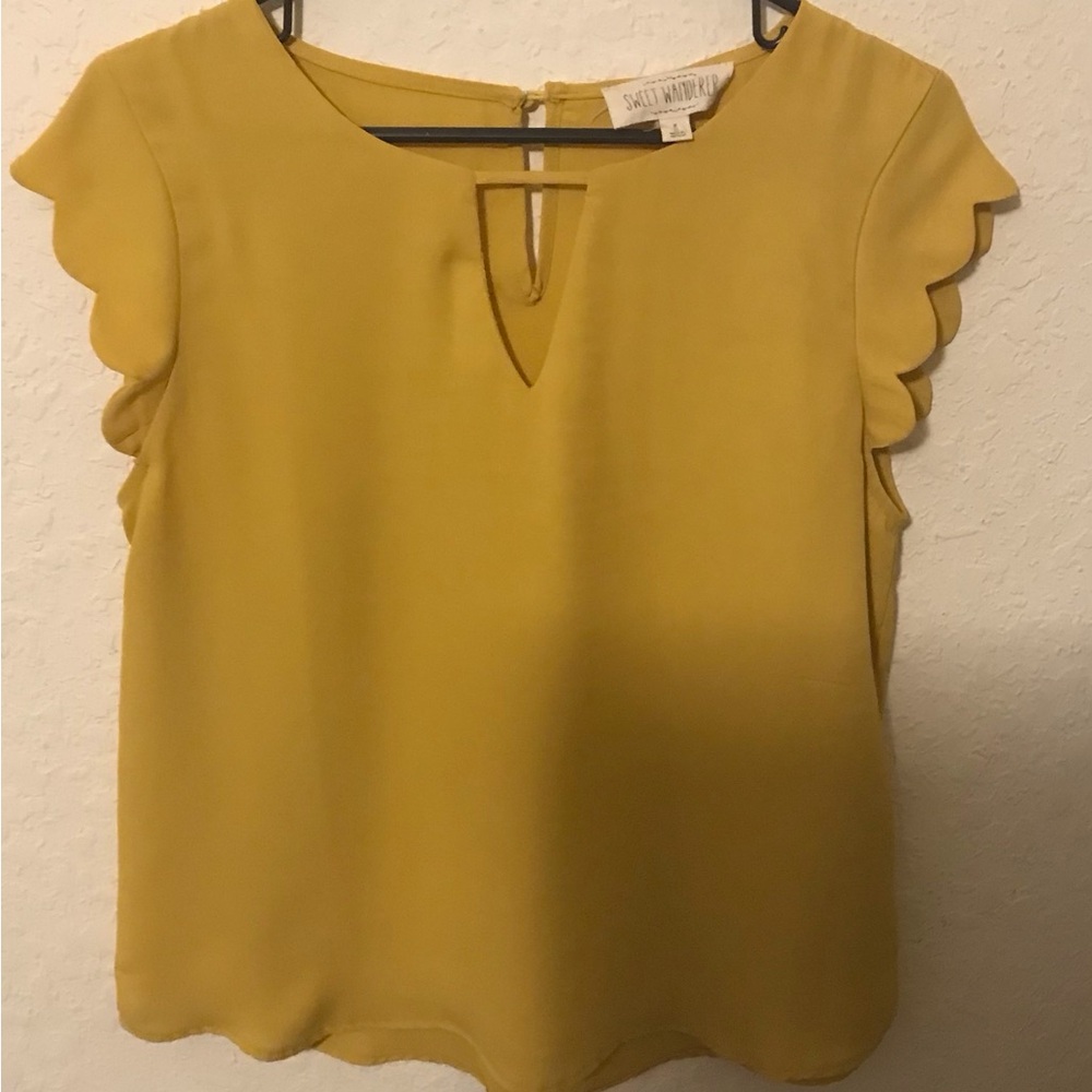 Women’s Mustard Shirt with Scalloped Sleeves